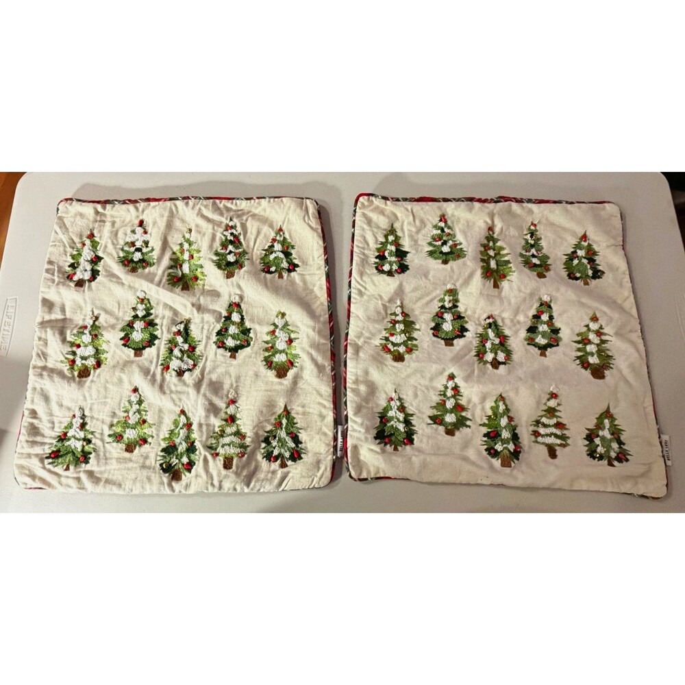 Bella Lux Christmas Embroidered Plaid Square Pillow Cover, 20 x 20 in, set of 2